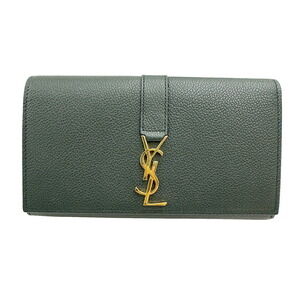 Saint Laurent Paris YSL Bi fold Long Wallet Logo Moss Green Leather